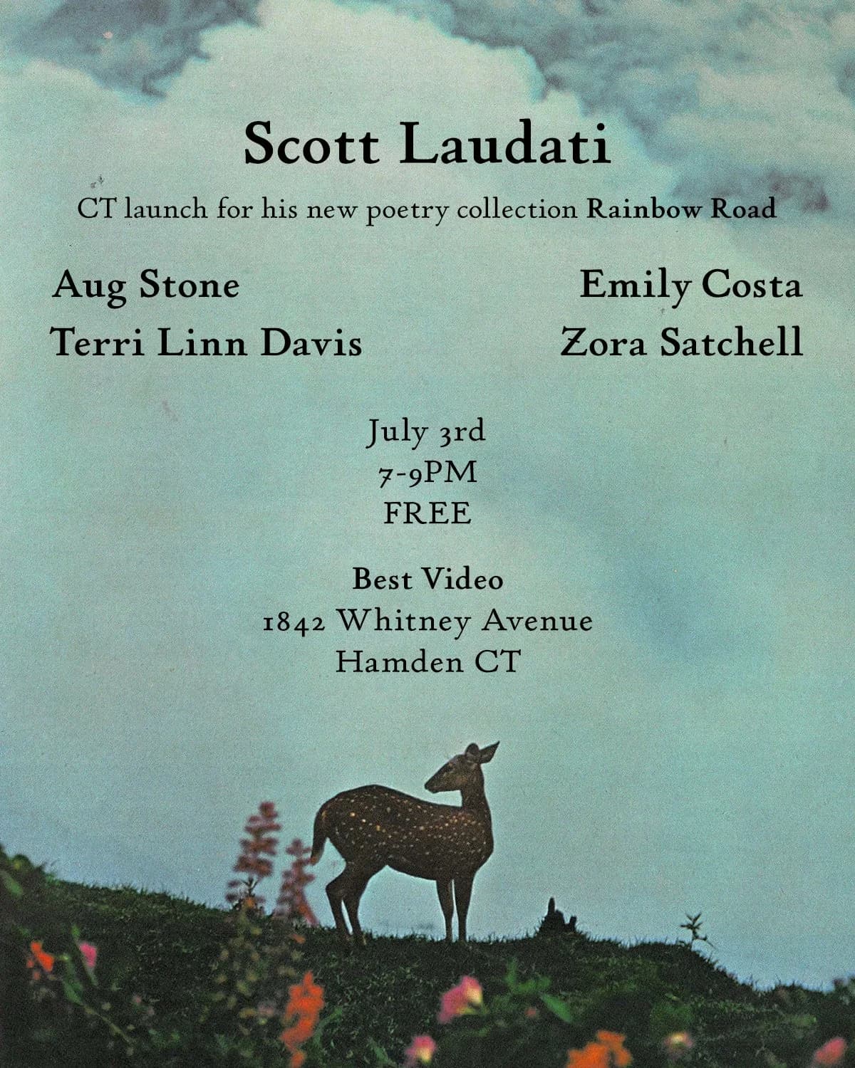 Connecticut Book Launch for Scott Laudati’s Rainbow Road featuring Scott Laudati, Emily Costa, Terri Linn Davis, Zora Satchell, & Aug Stone