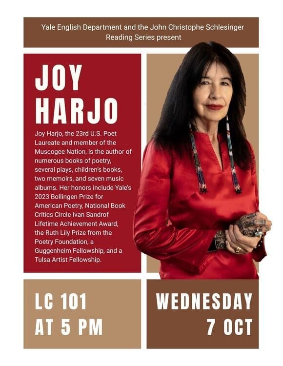 Yale English Department and the John Christophe Schlesinger Reading Series present Joy Harjo