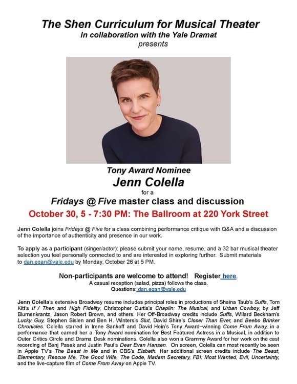 The Shen Curriculum for Musical Theater, in collaboration with the Yale Dramat, presents Jenn Colella
